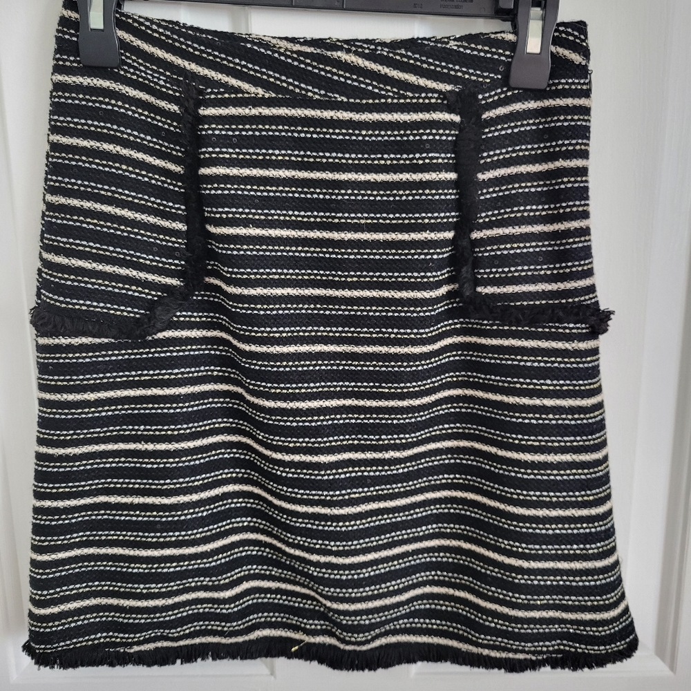 Mo:Vint New York Anthropologie Knit Skirt Women XS Black White Gold Striped Knit